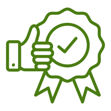 A thumbs-up icon with a checkmark in a ribbon badge.